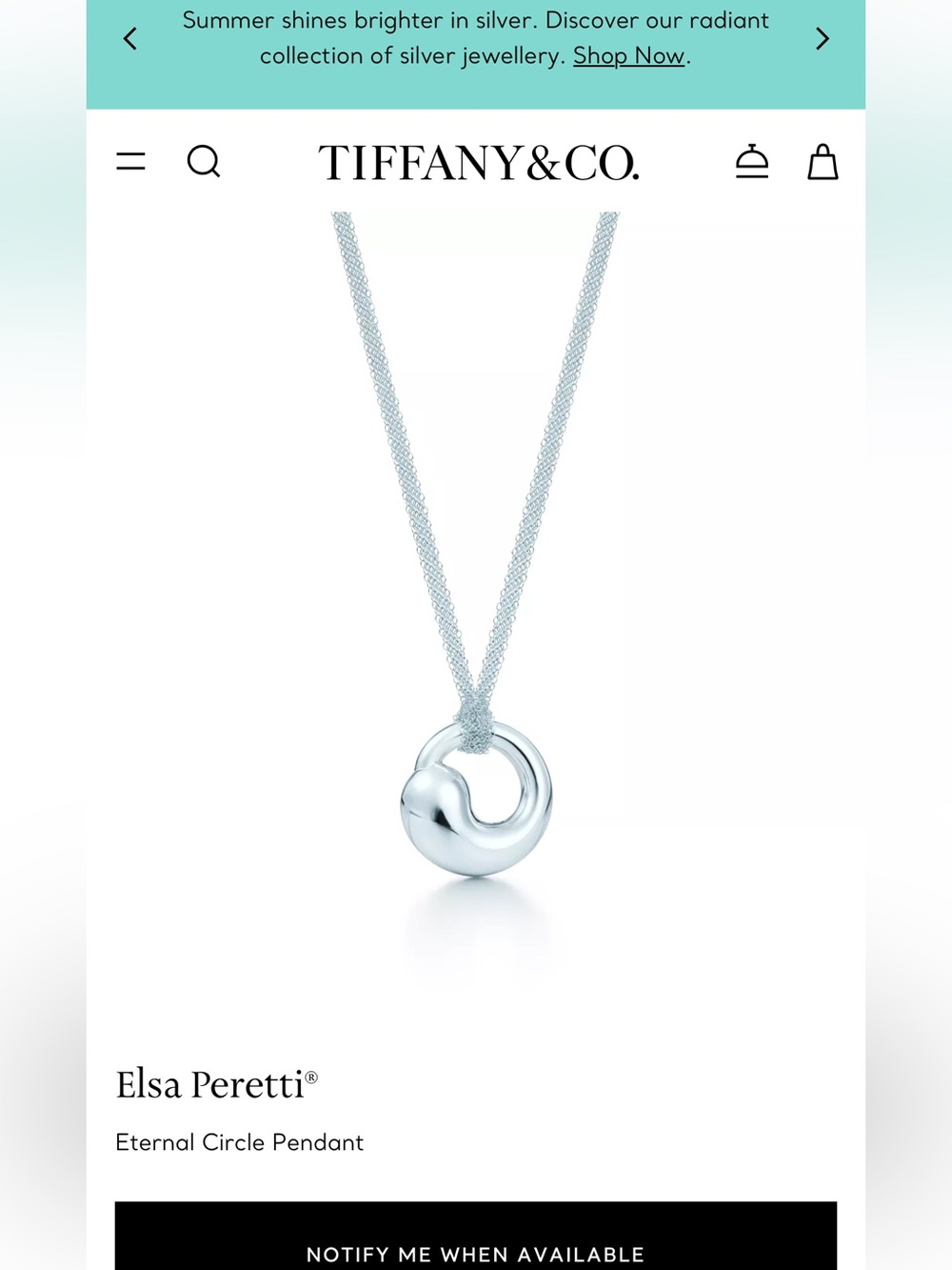 Tiffany & Co. — Eternal Circle Pendant – Elsa Peretti – 925 Sterling Silver
